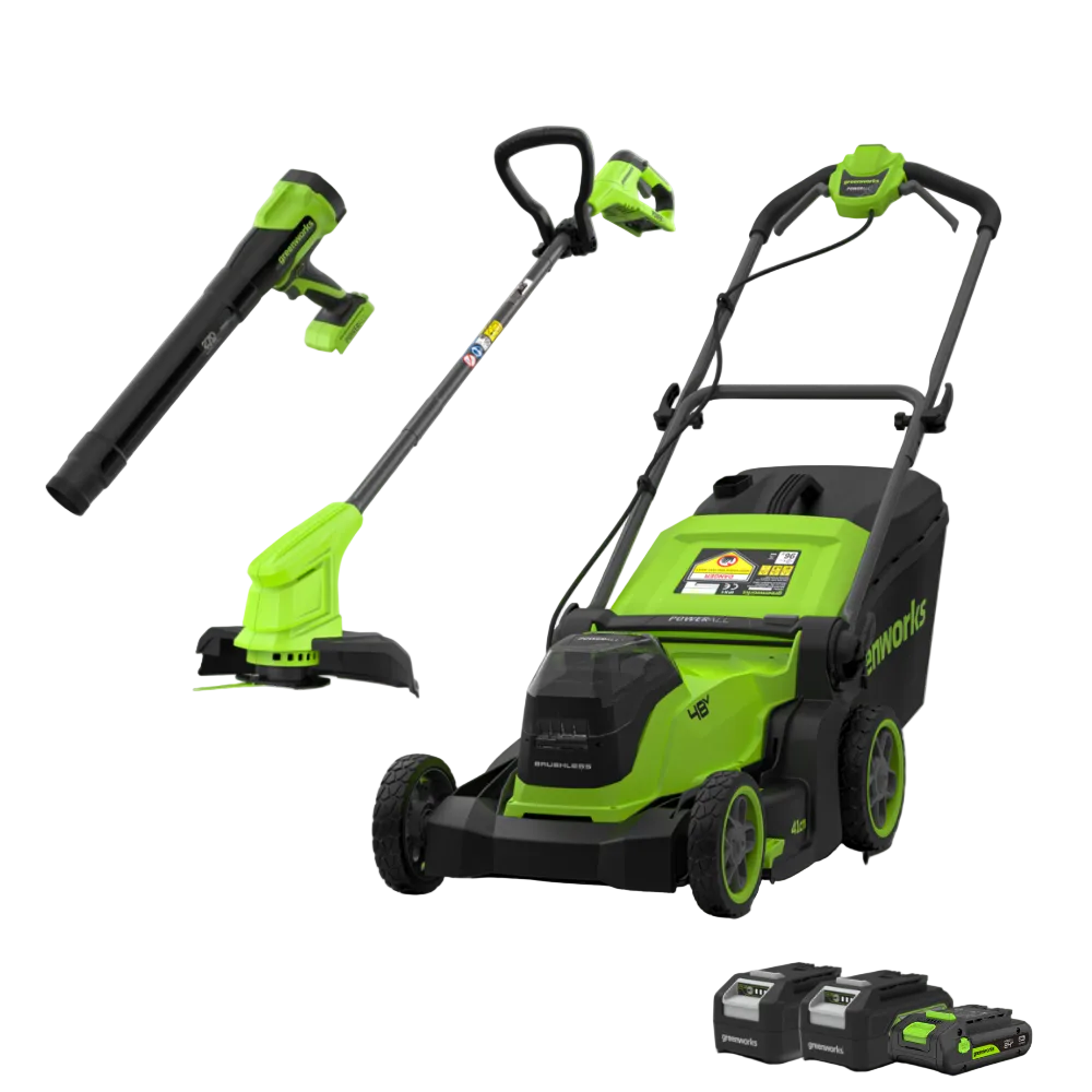 Kosačka na trávu POWERALL 48V (24V x 2) 41cm + strunová kosačka 24V 25cm + pištoľový fukár 24V 209 km/h, súprava