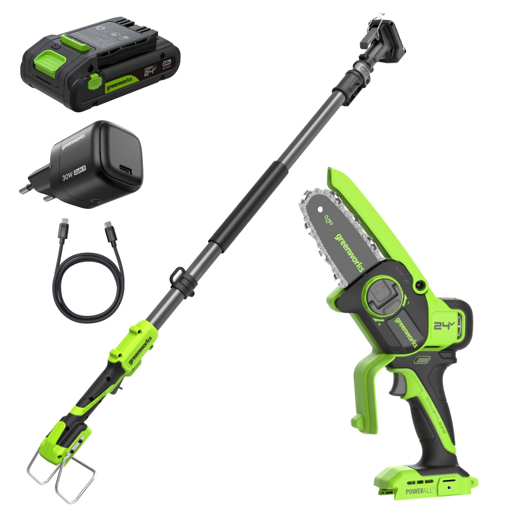 POWERALL 24V mini reťazová píla 10cm Gen. II s predlžovacou tyčou - batéria 2Ah