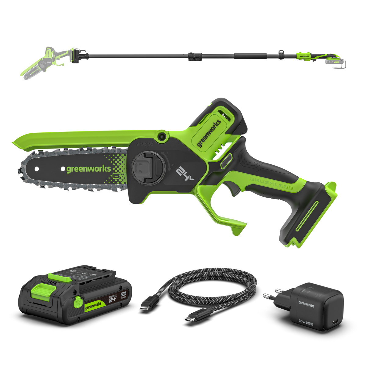 POWERALL 24V mini reťazová píla 15cm Gen. II s predlžovacou tyčou - batéria 2Ah
