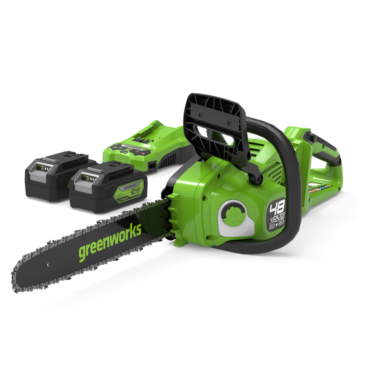 Reťazová píla POWERALL 48 V (24 V x 2), 36 cm - 2x 4 Ah batéria
