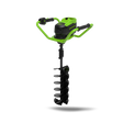 A green and black earth auger with a brushless motor and a spiral drilling bit, designed for gardening and outdoor applications.
